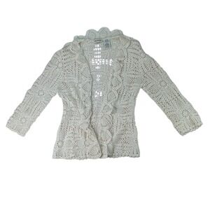 White Stag Crochet Open Knit Cardigan Sweater Women Small Cream‎ Lace Trim